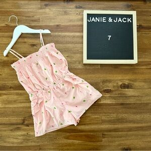 Janie & Jack The Skye Smocked Romper 7 Pink Flamingo Palm Tree Sleeveless Shorts